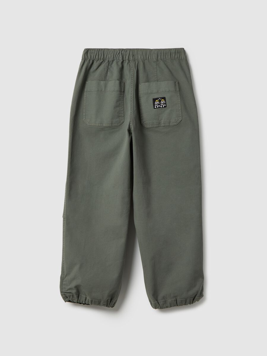 Boys' Regular Fit Stretch Cotton Cargo Trousers in Green_4
