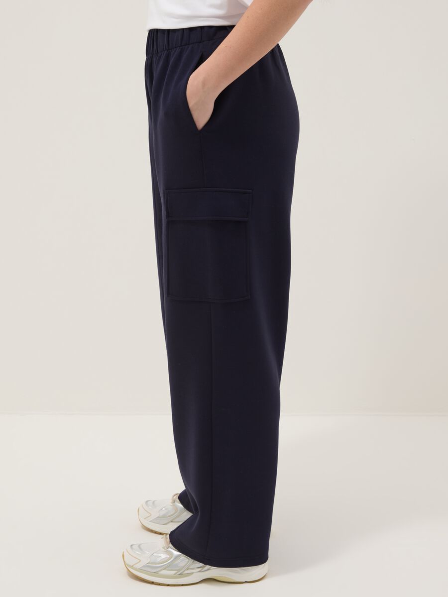 Blue Stretch Viscose Cargo Trousers Regular Fit_3