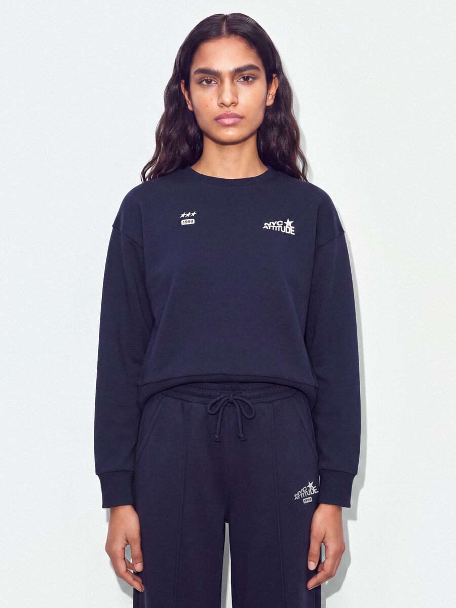 Blue cotton-blend crew-neck sweatshirt with print_1