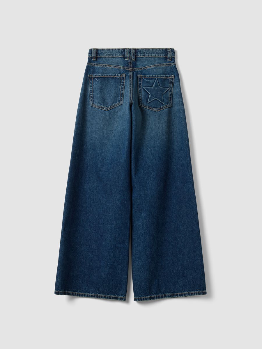Jeans denim blu in puro cotone super wide leg_2