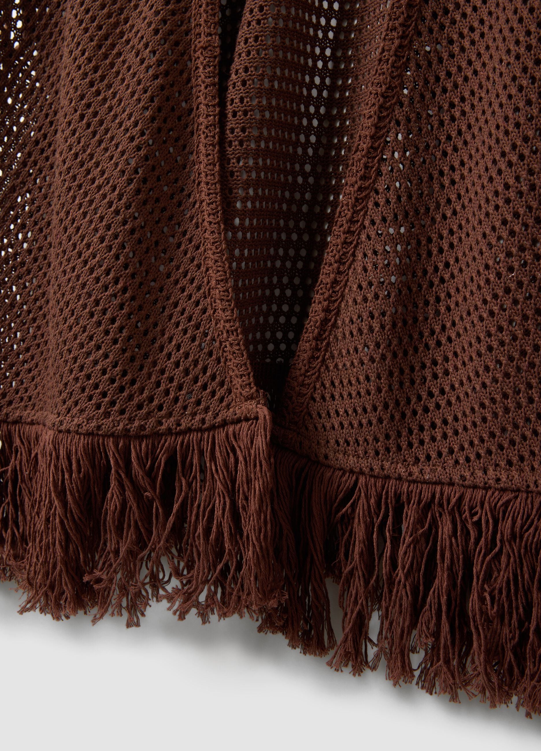 Brown fringed mesh-knit viscose-blend cardigan