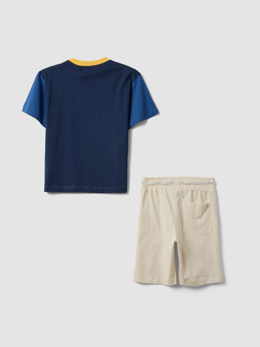 Blue and beige pure cotton set with T-shirt and shorts_1