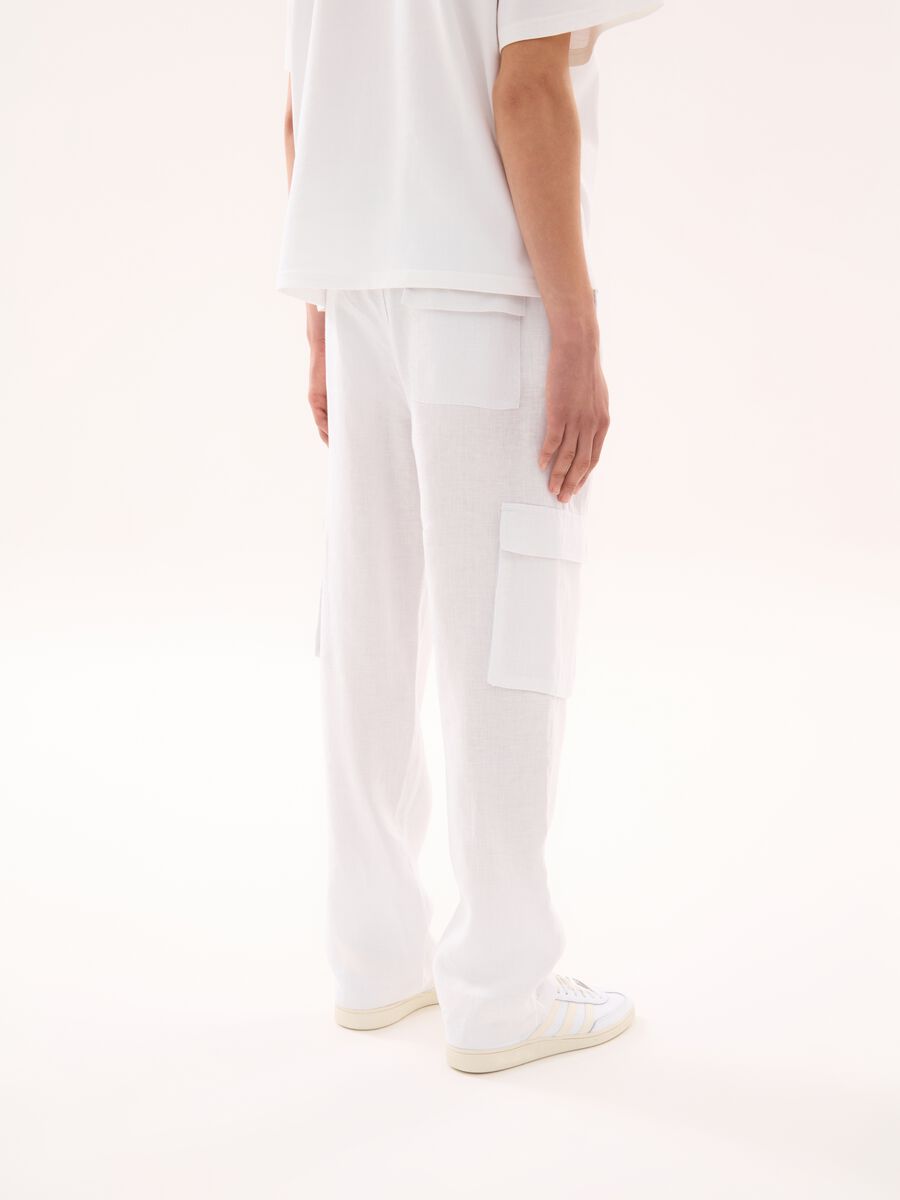 100% Linen Cargo Trousers White_3