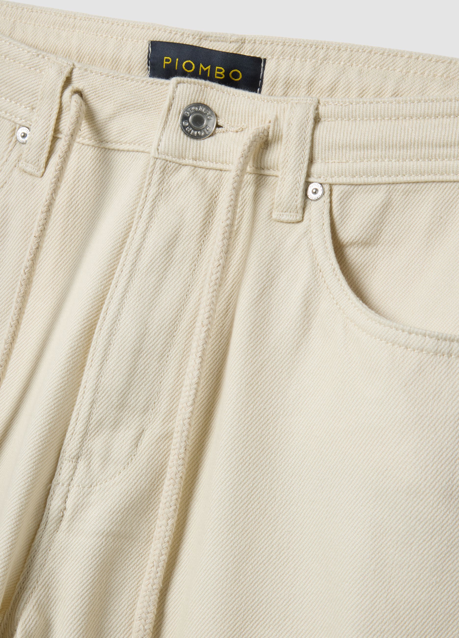 White pure cotton straight-fit trousers with drawstring