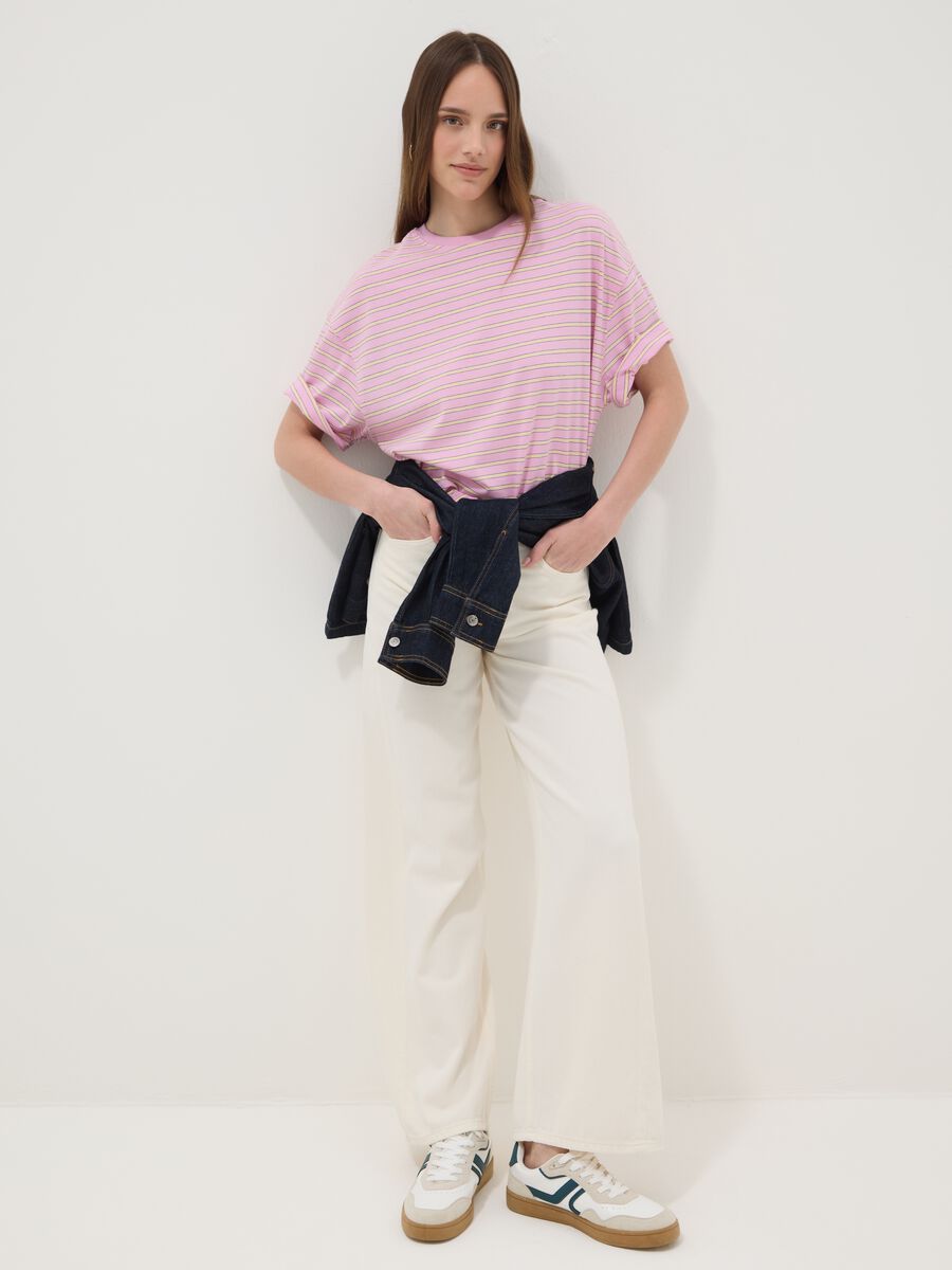 Camiseta rosa de rayas en algod&oacute;n puro_2