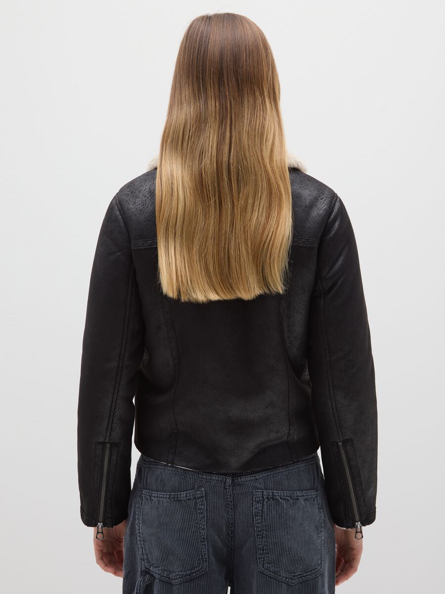 Μαύρο μπουφάν μοτοσυκλετιστή, κανονική εφαρμογή με φερμουάρ_3