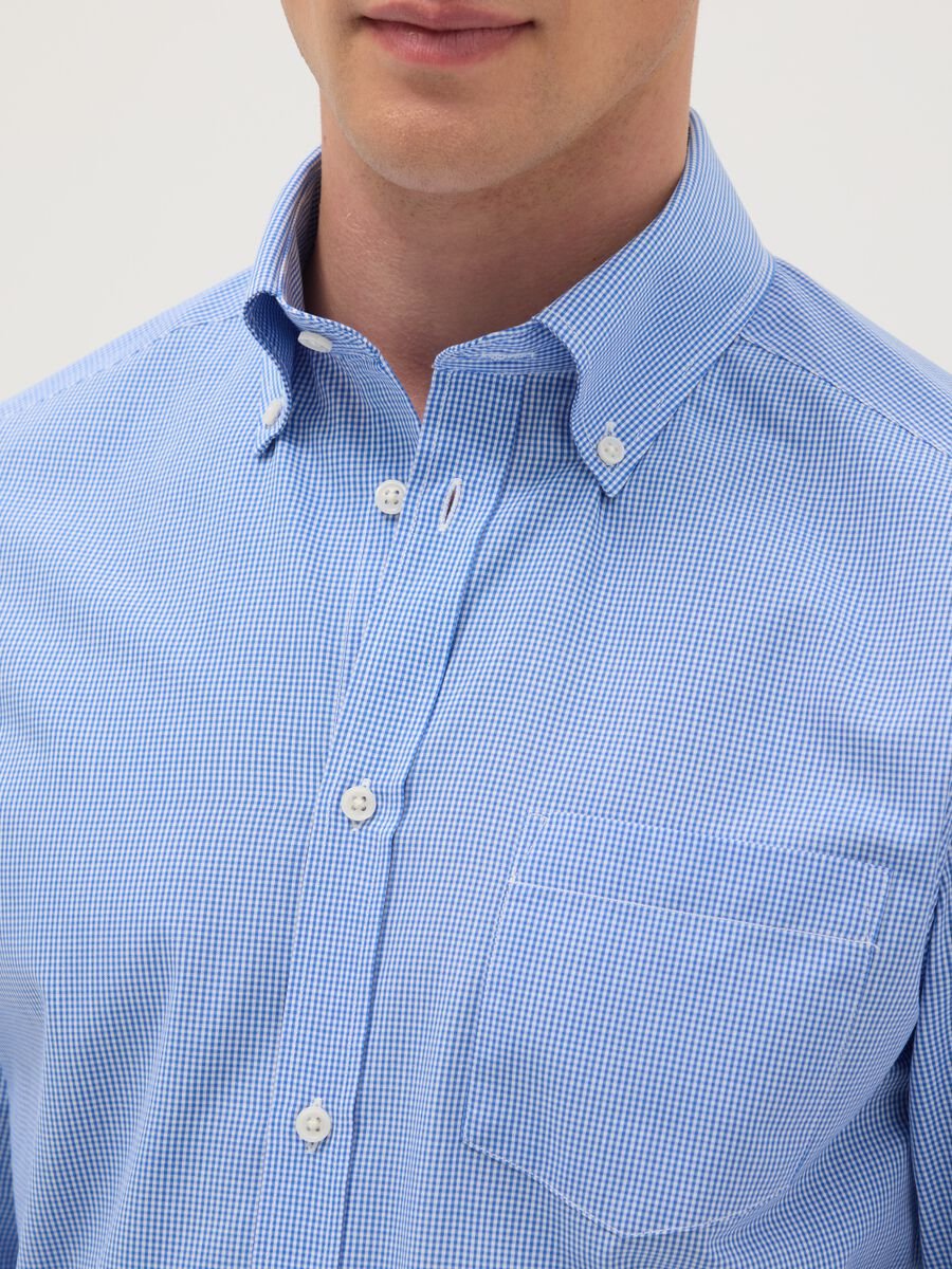 Multicolour checked long-sleeve slim fit cotton blend shirt_1