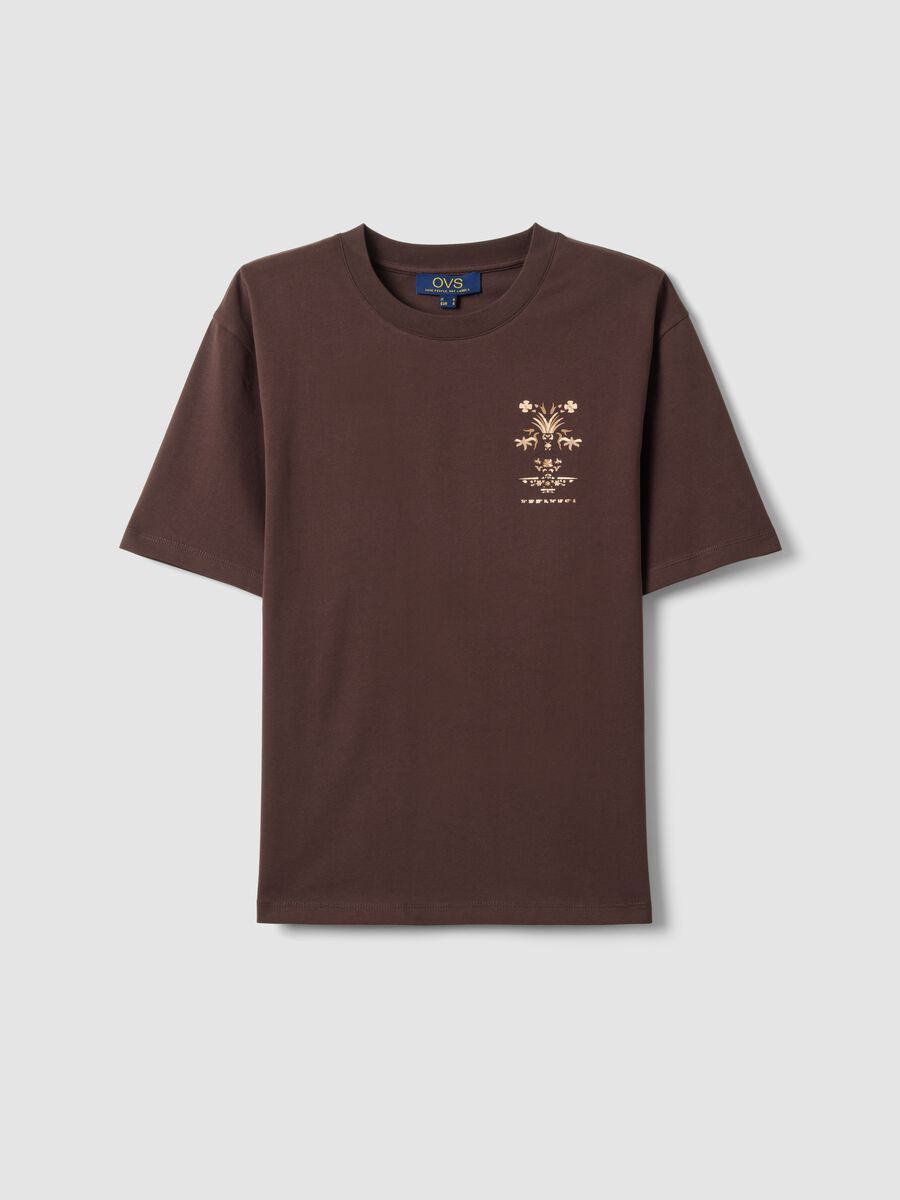 Brown pure cotton short-sleeve regular-fit T-shirt with print_4