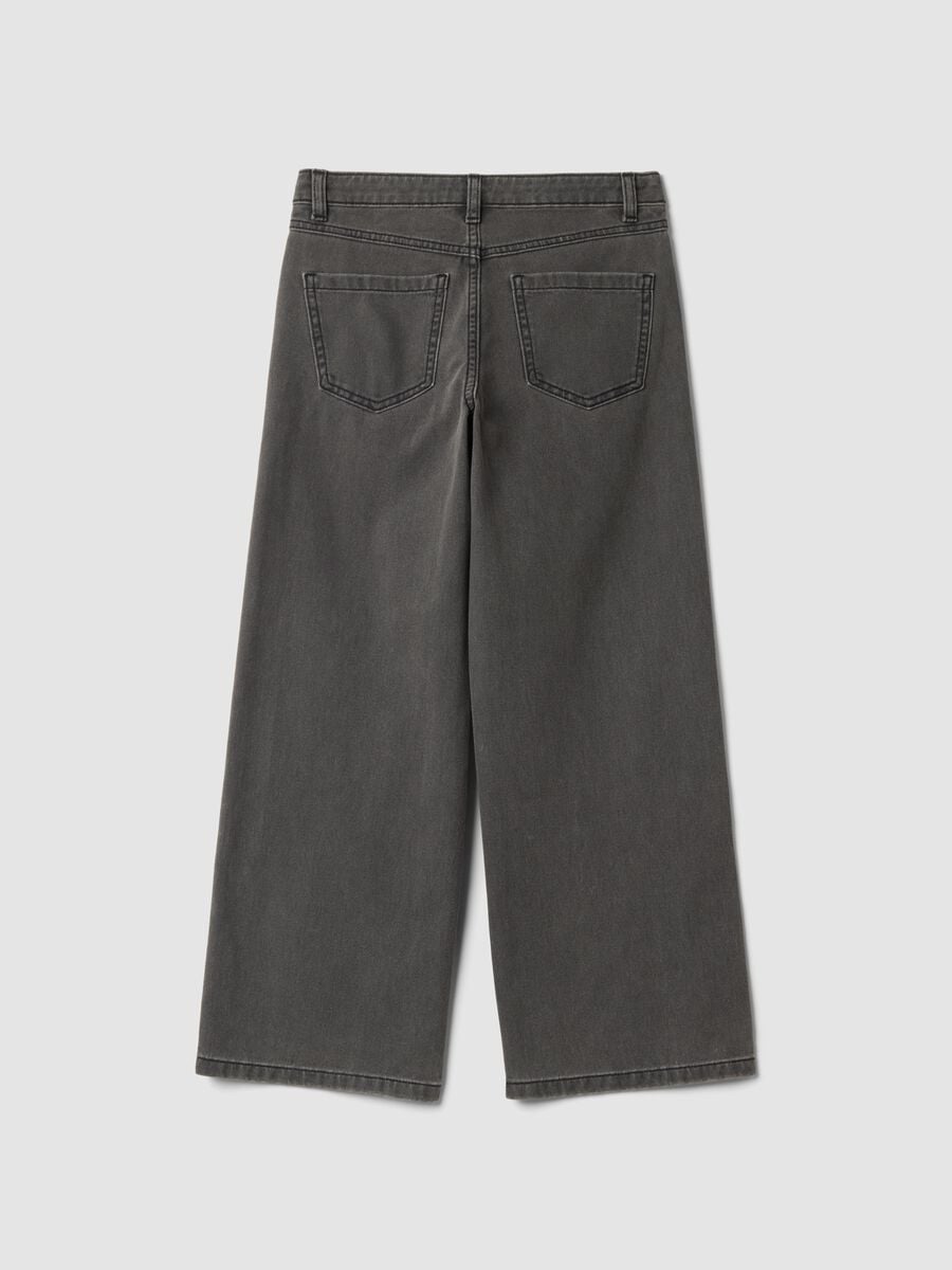 Jeans cinzentos wide leg em algod&atilde;o puro com strass_2