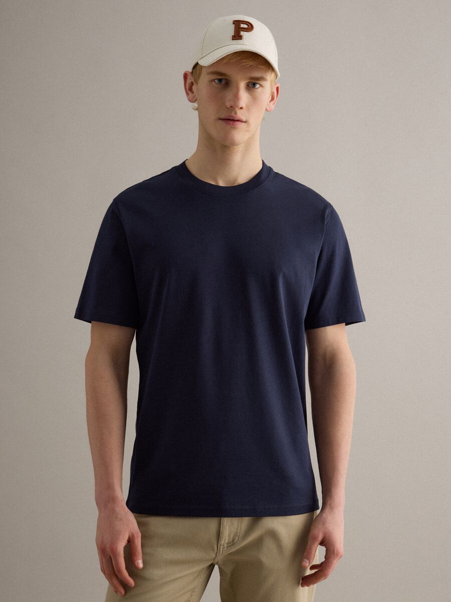 Blue Crew Neck Pure Cotton Relaxed Fit T-Shirt_3