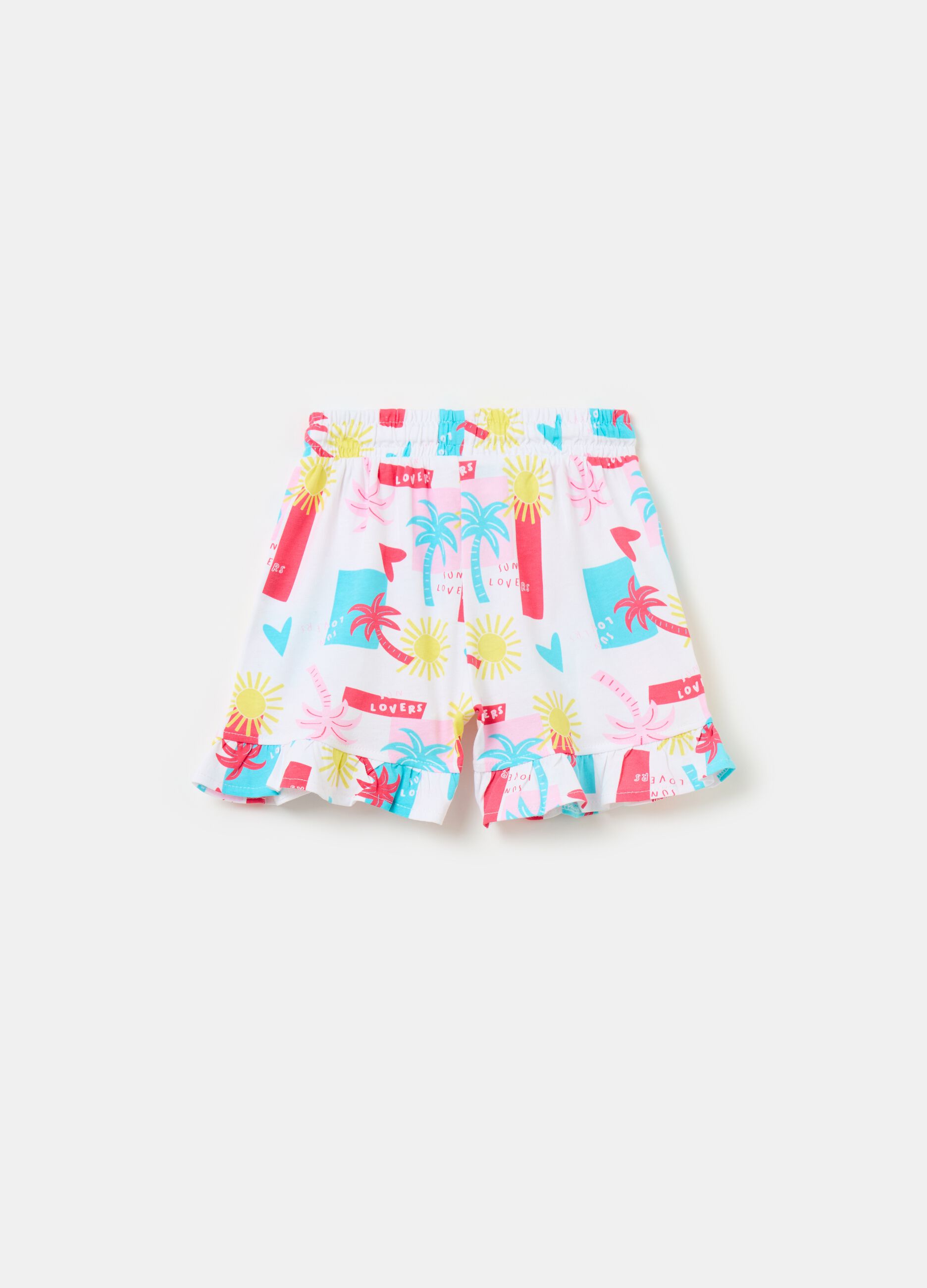 Shorts in cotone con coulisse e rouches