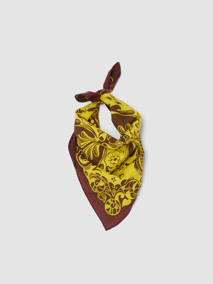 Red pure cotton scarf with ornamental print_0