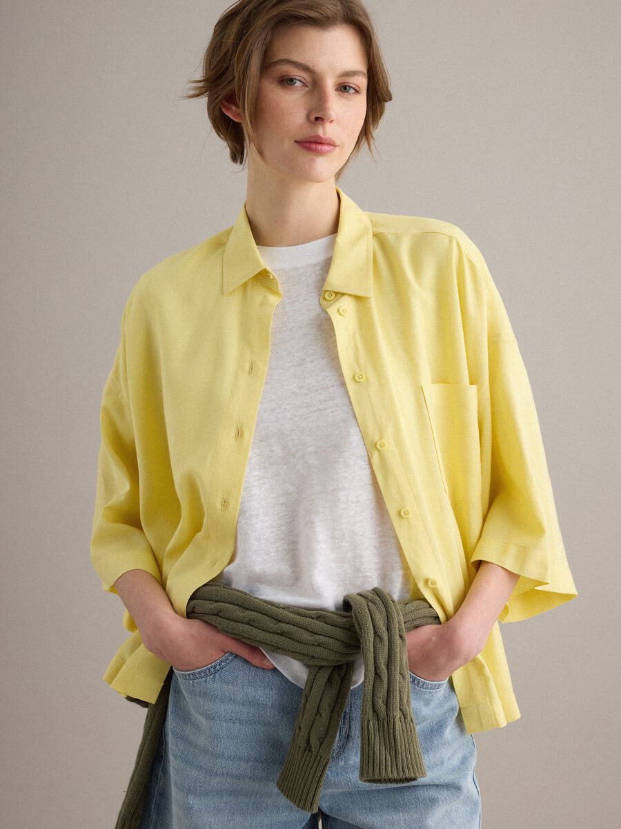 Yellow viscose-linen blend oversized shirt_0