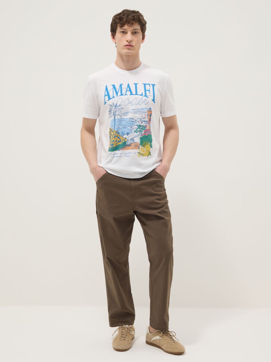 Wei&szlig;es T-Shirt aus reiner Baumwolle mit Print, Regular Fit_1