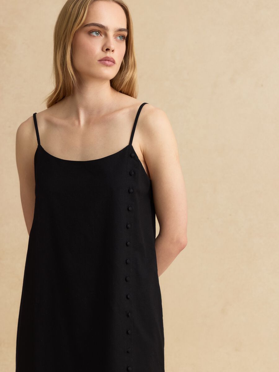 Schwarzes Slipdress aus Baumwoll-Leinen-Mix_2