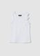 White stretch cotton ribbed tank top with appliqu&eacute; flower for girls, fitted_0