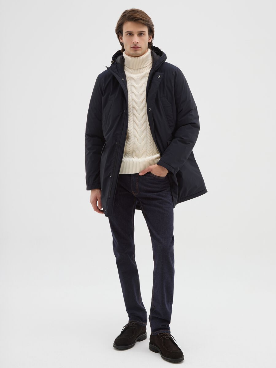 Blue regular fit padded parka with hood and zip_2