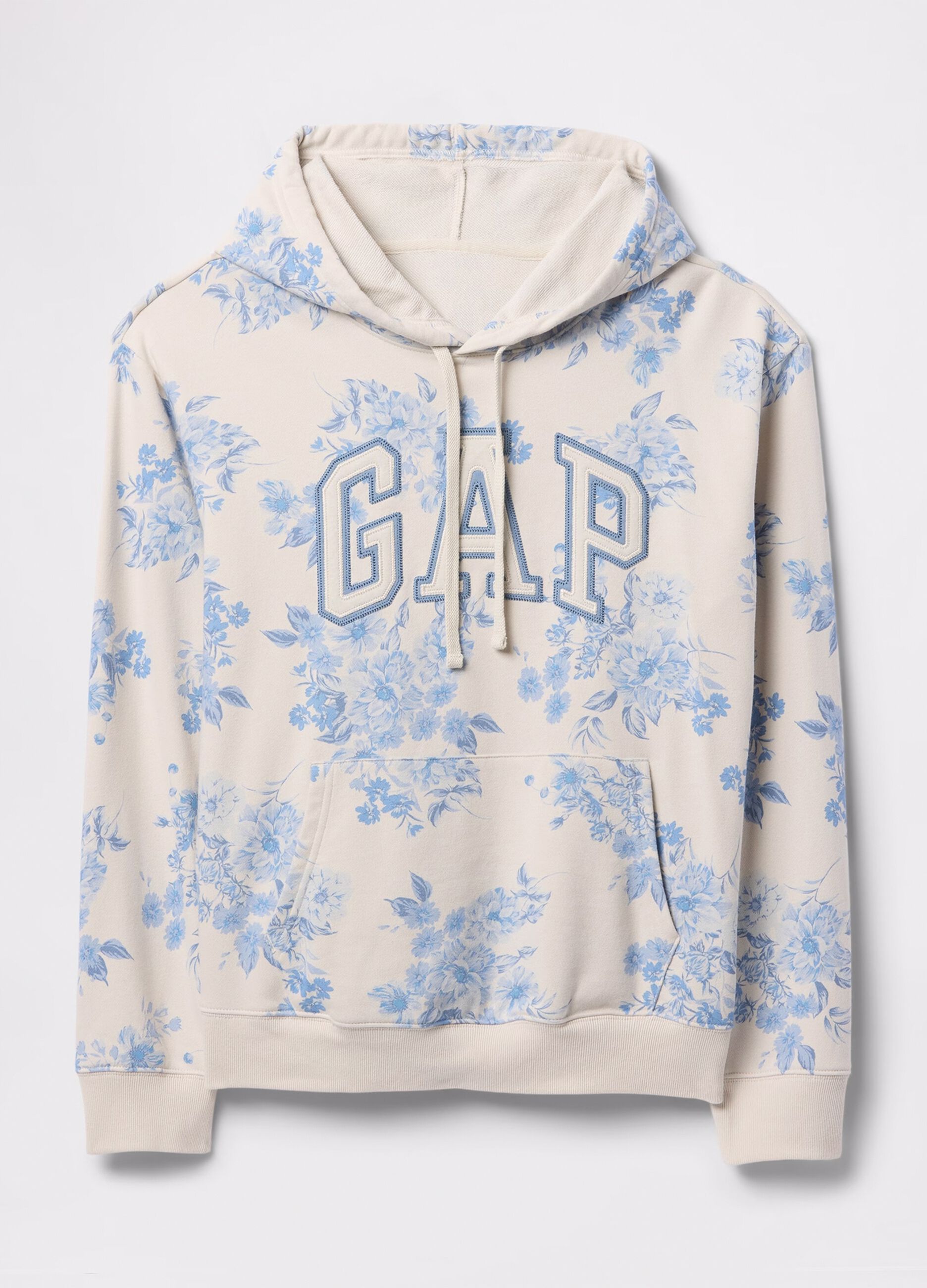 Sweat &agrave; capuche floral beige et bleu Gap