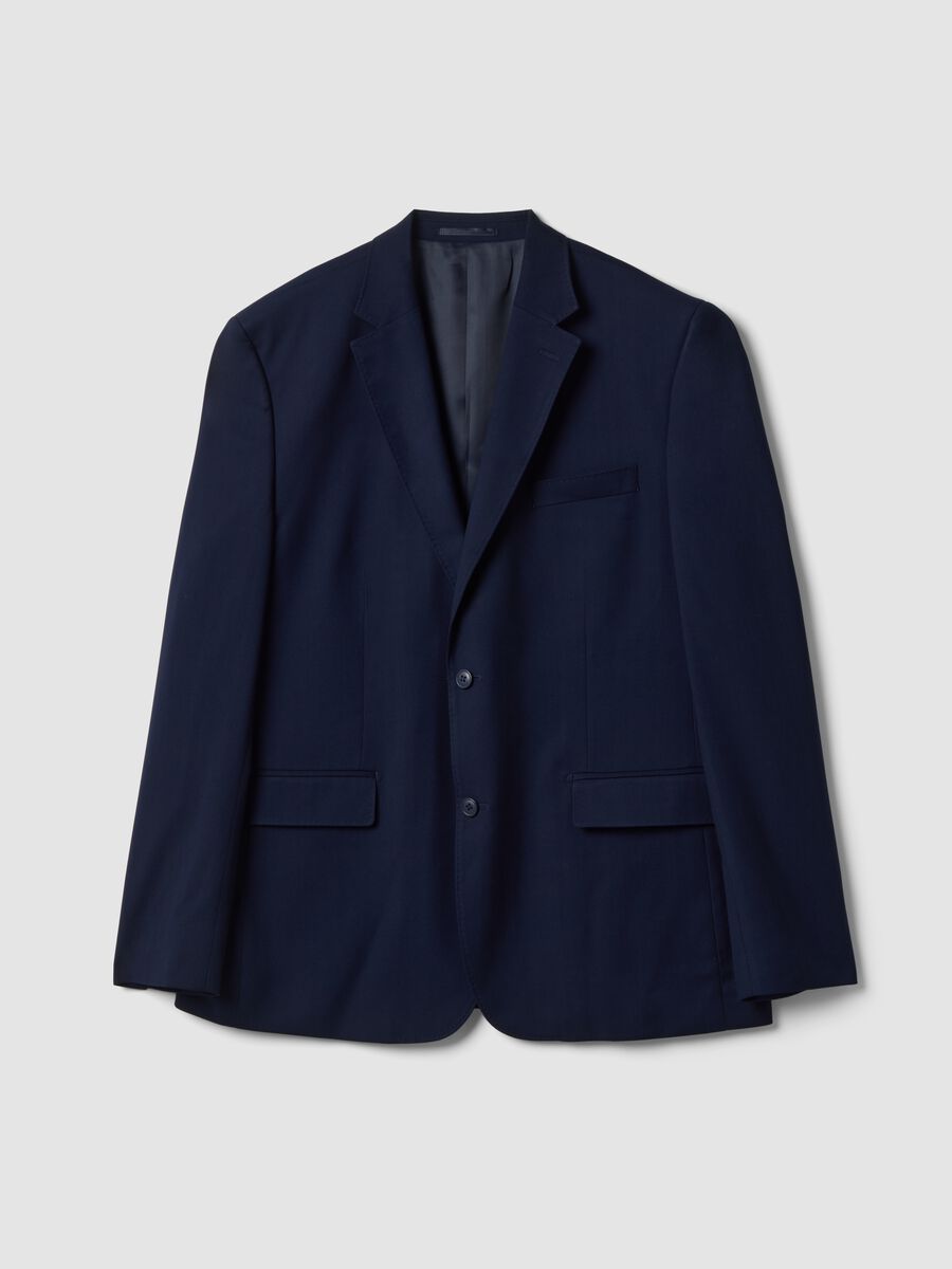 Navy slim-fit stretch viscose blazer_0