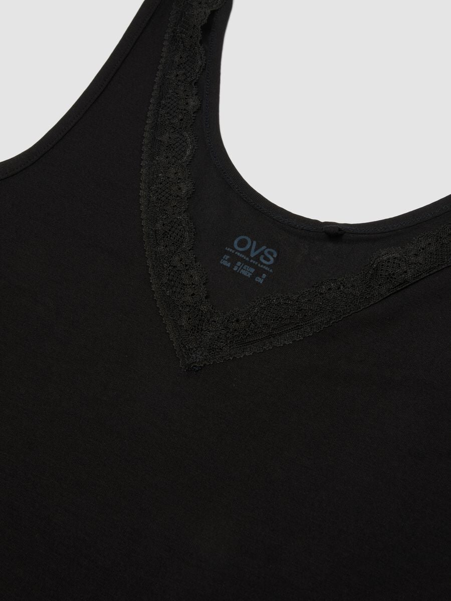 Black stretch viscose vest top with deep V-neck lace trim_6