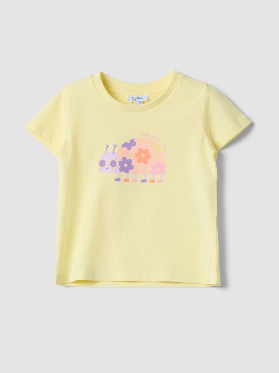 Yellow pure cotton girl's T-shirt, regular fit with print_0