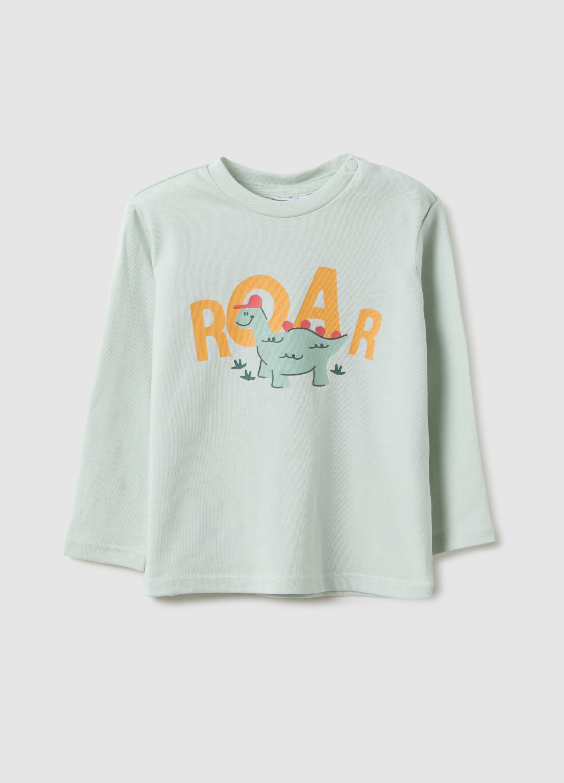 Baby regular fit green pure cotton t-shirt with print