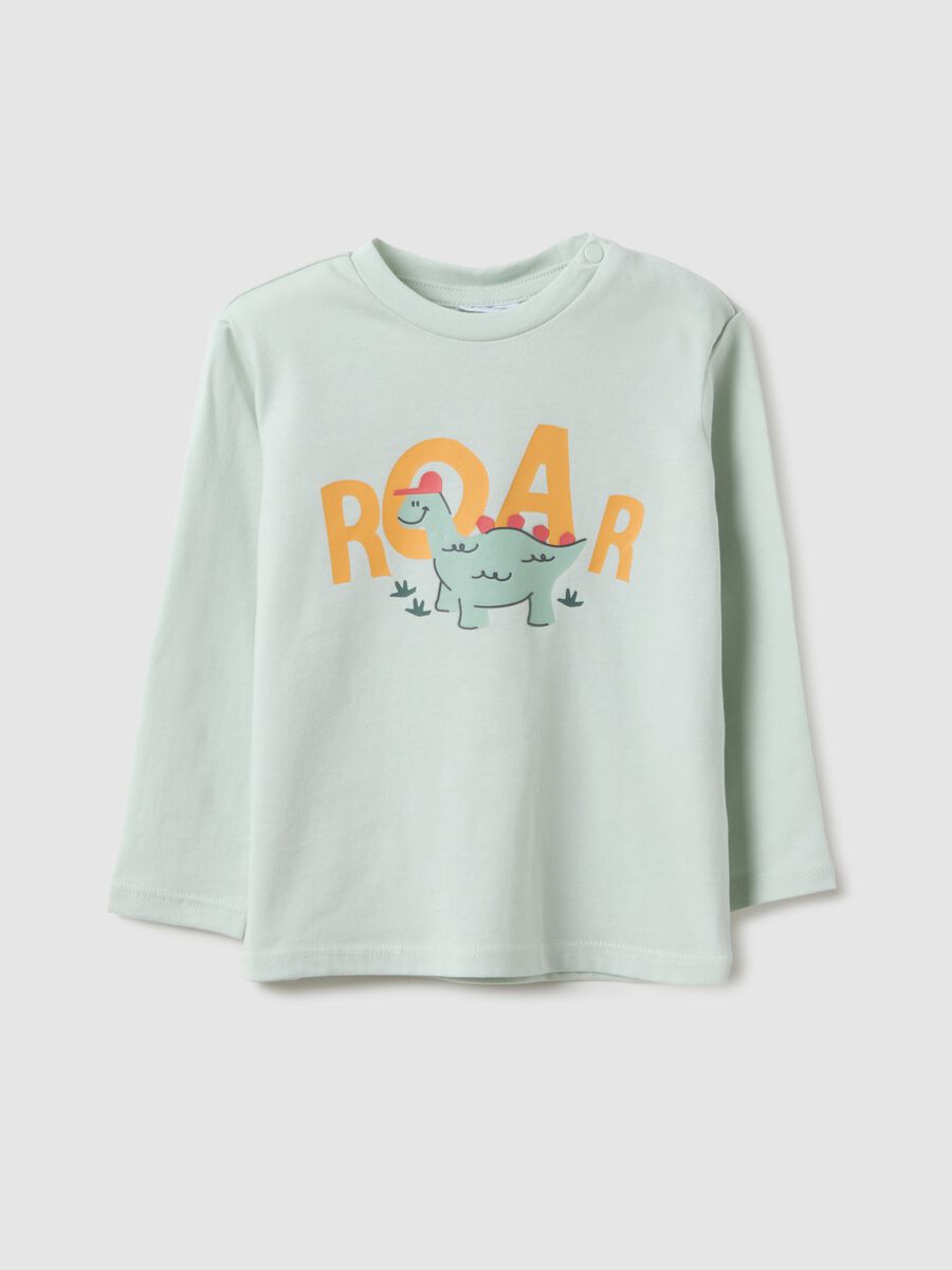 Baby regular fit green pure cotton t-shirt with print_0