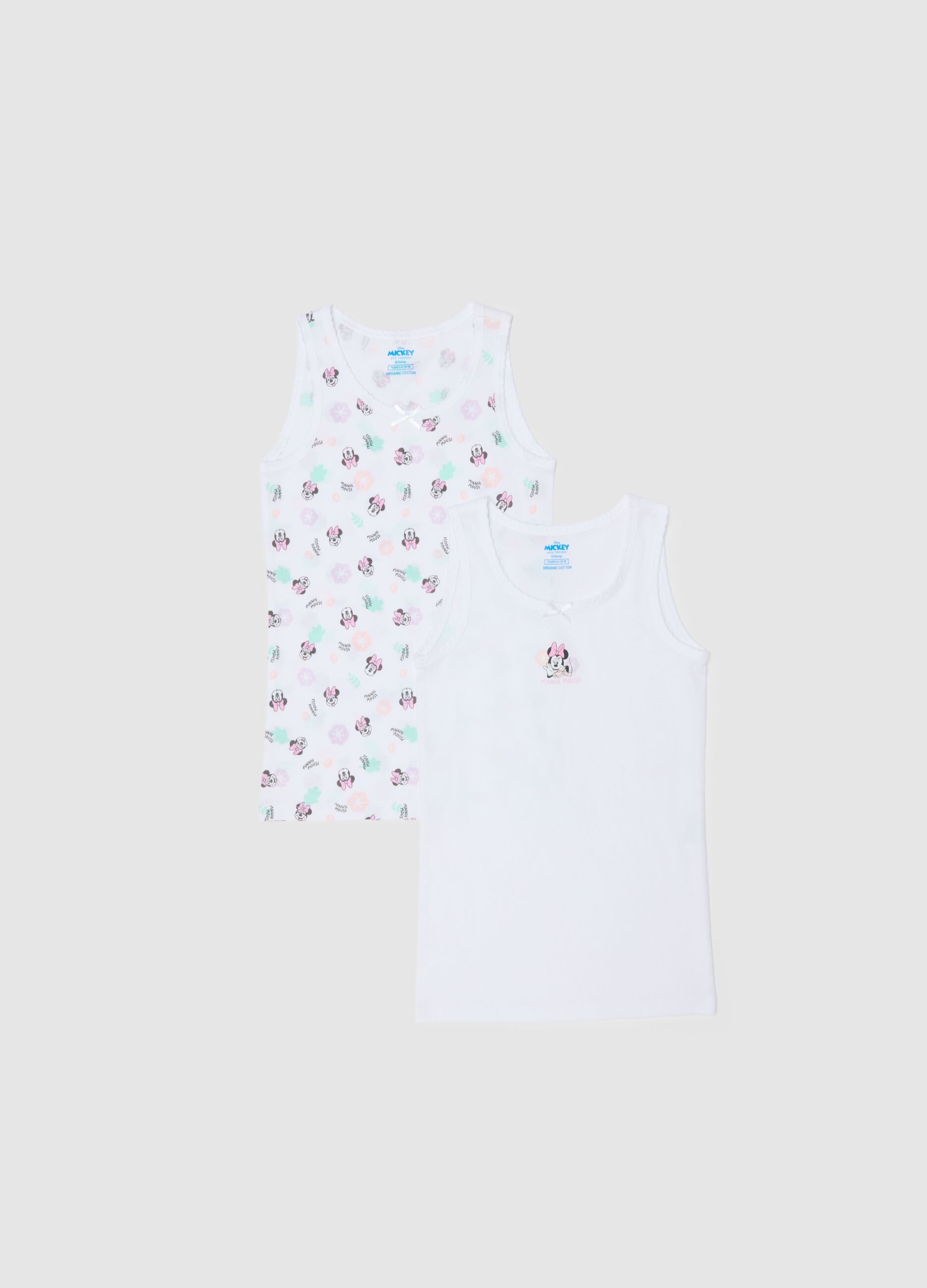 Two-pack white pure cotton girl vests with Minnie prints