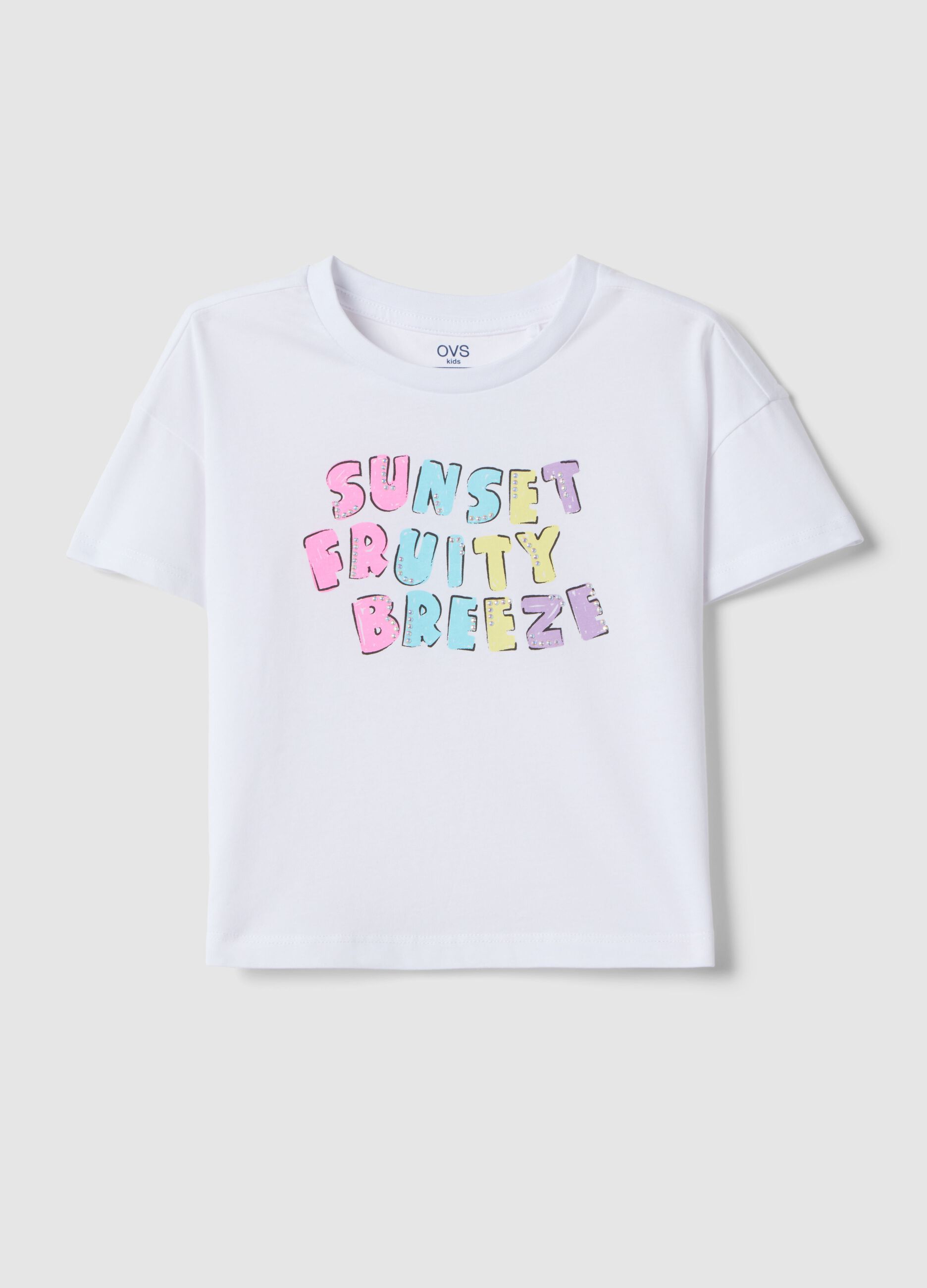 Girls' white pure cotton t-shirt regular fit with print