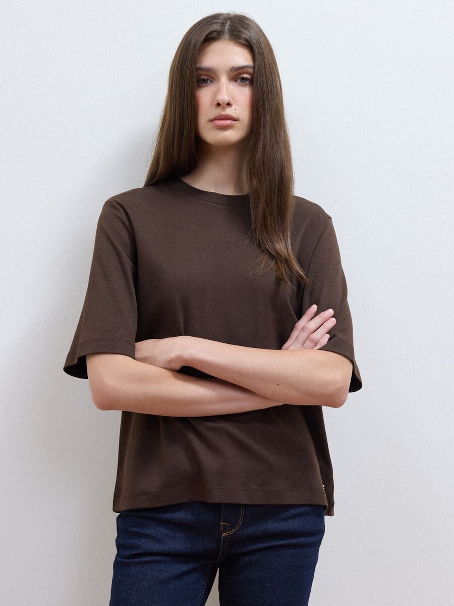 Brown boxy-fit T-shirt in a cotton&ndash;viscose blend_1