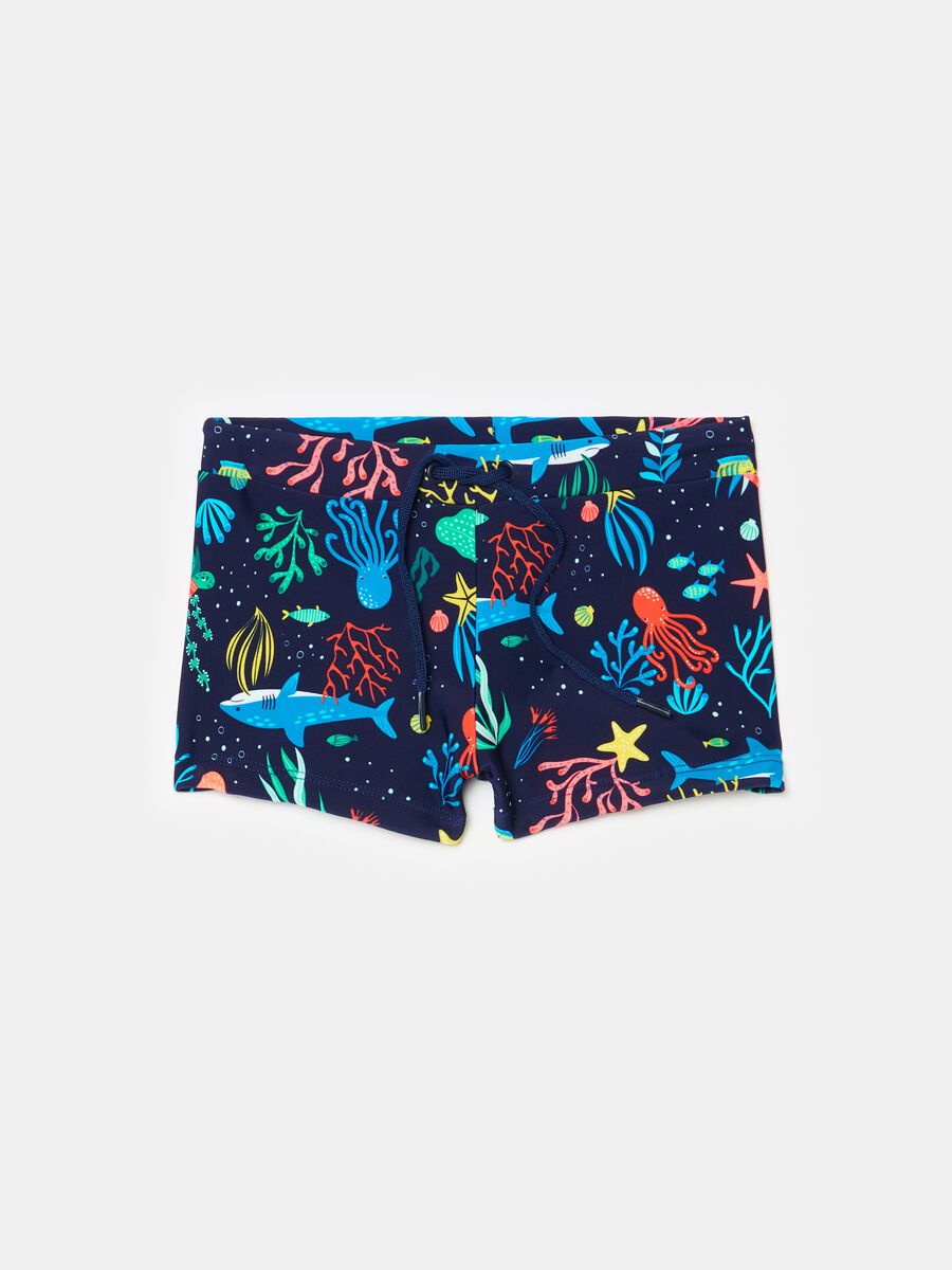 Swimming trunks with print and drawstring_0