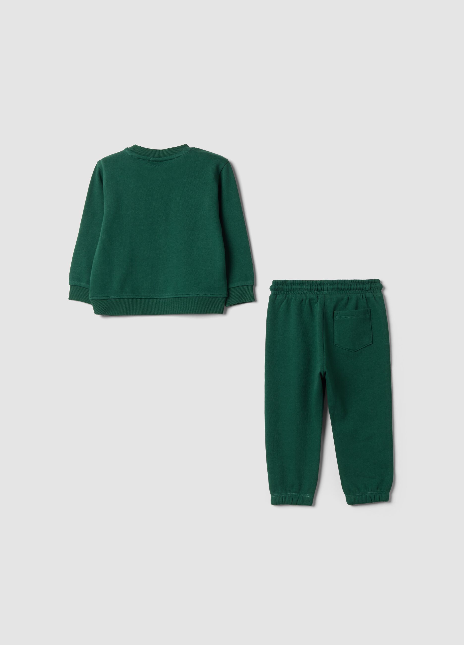 Green pure cotton crew-neck jogger set for baby boy