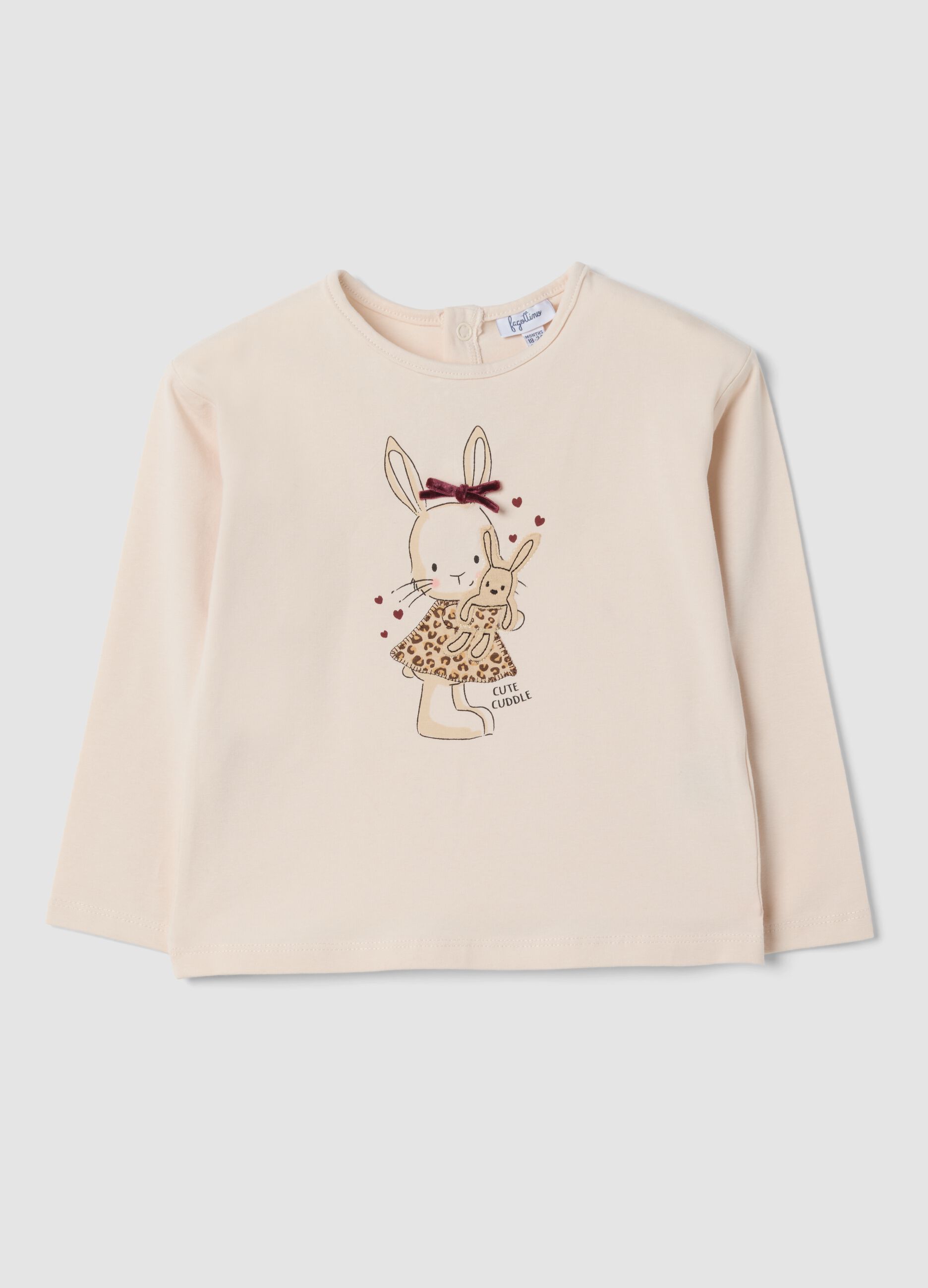 T-shirt rosa a maniche lunghe in cotone elasticizzato girocollo