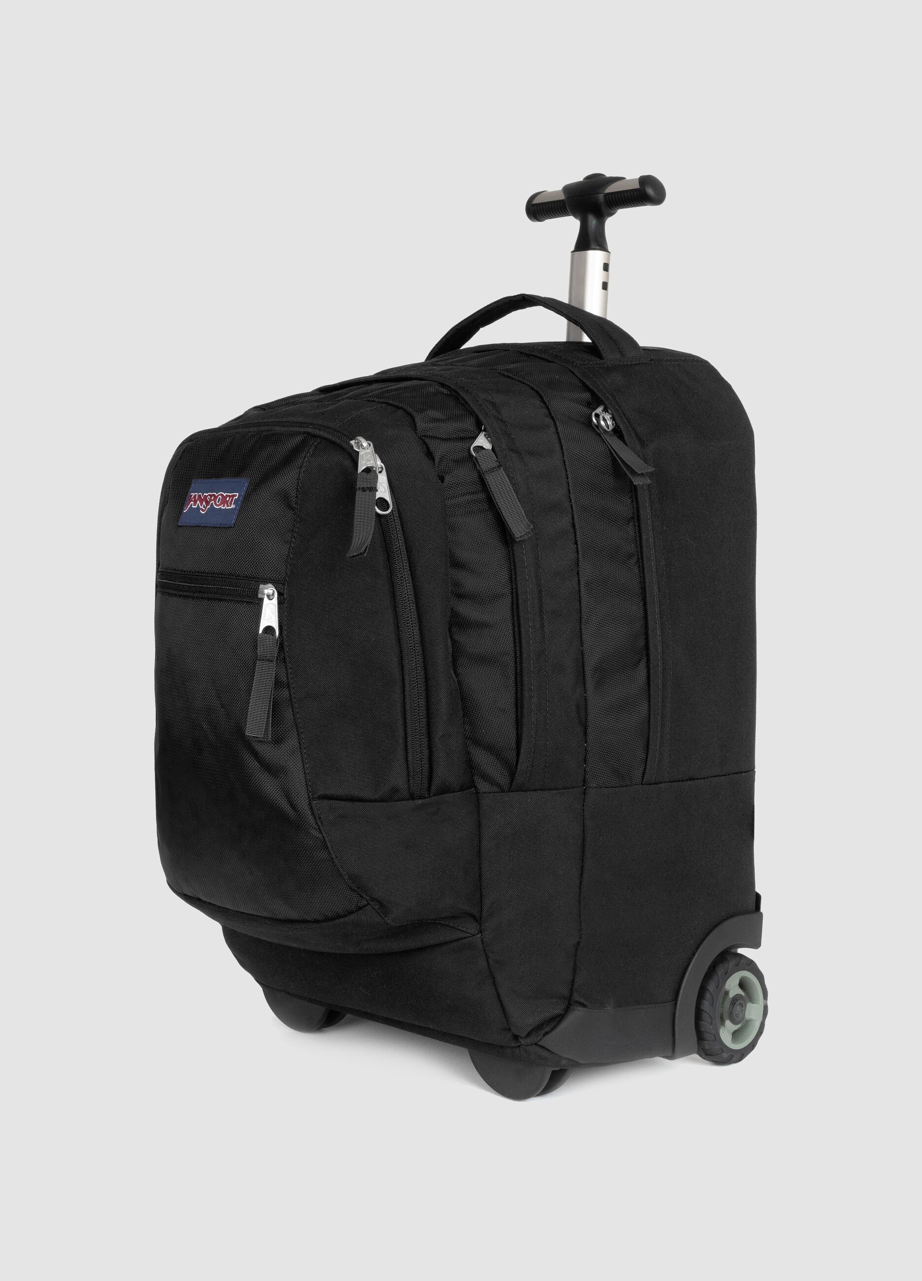 Zaino trolley nero con ruote e tasche zip