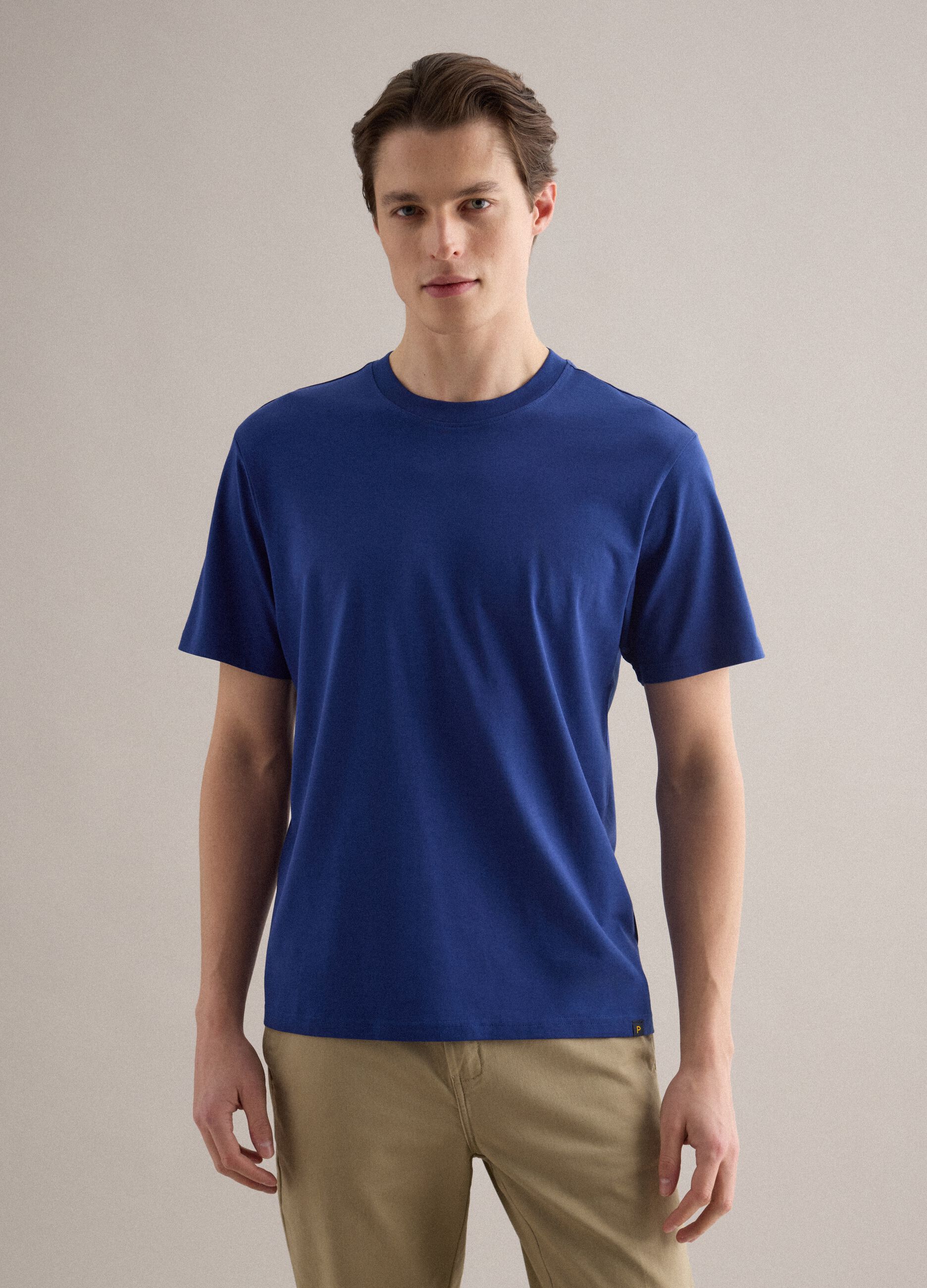 Blaue T-Shirt aus reiner Baumwolle mit Rundhals und entspannter Passform