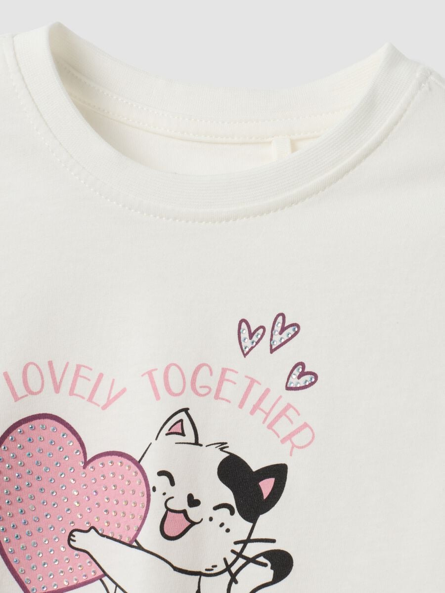 Conjunto de fato de treino branco e rosa em algod&atilde;o puro com estampado de gatinho para menina_2