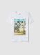 White pure cotton T-shirt with front print, regular fit_0