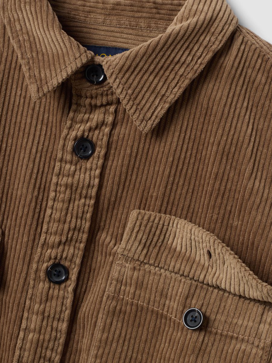 Brown pure cotton ribbed over-fit shacket_1