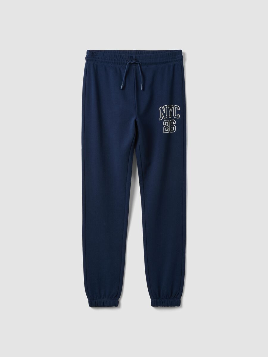 Blue pure cotton joggers with college print for boys_3