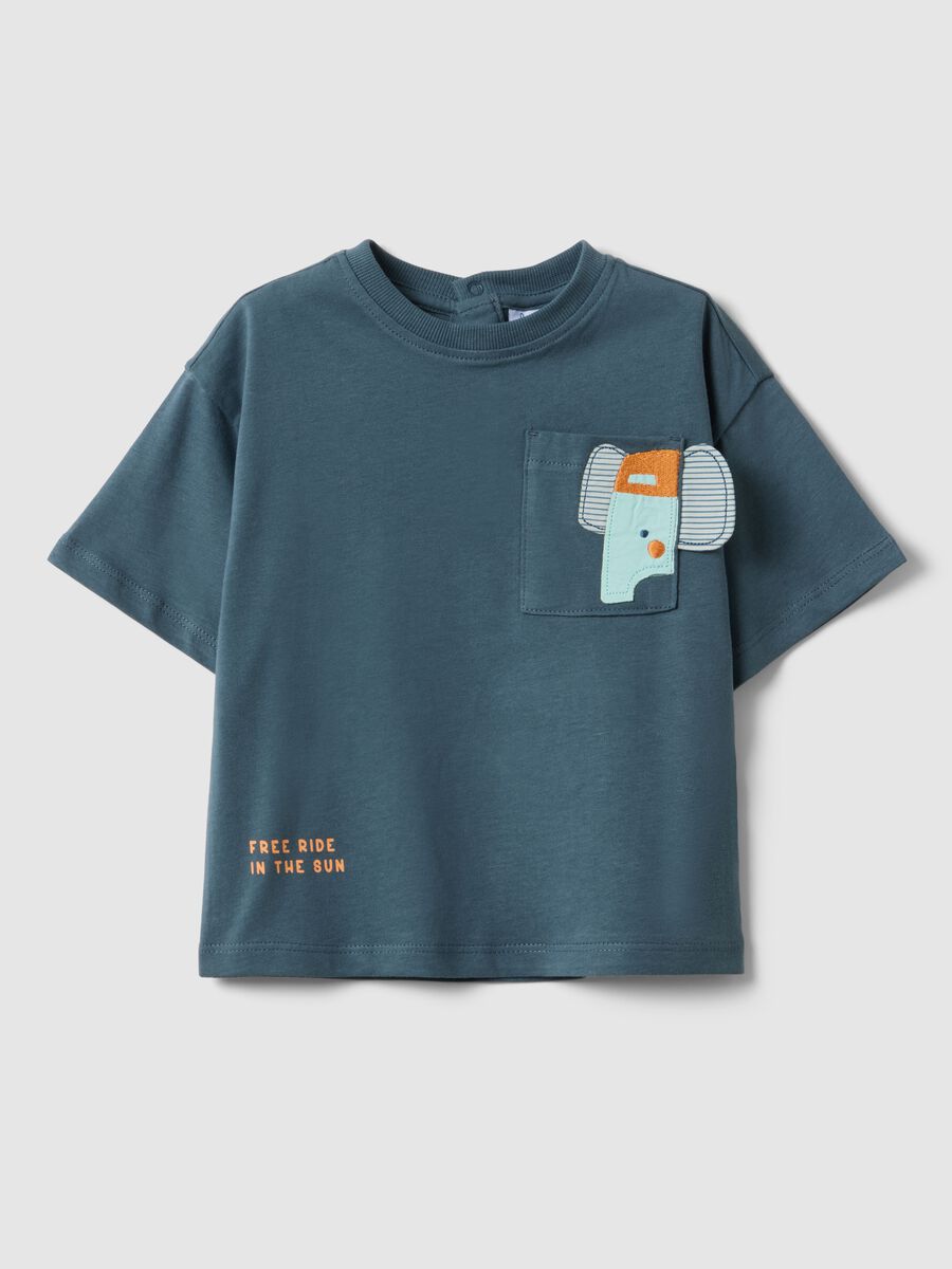 Blue pure cotton t-shirt with pocket for child_0