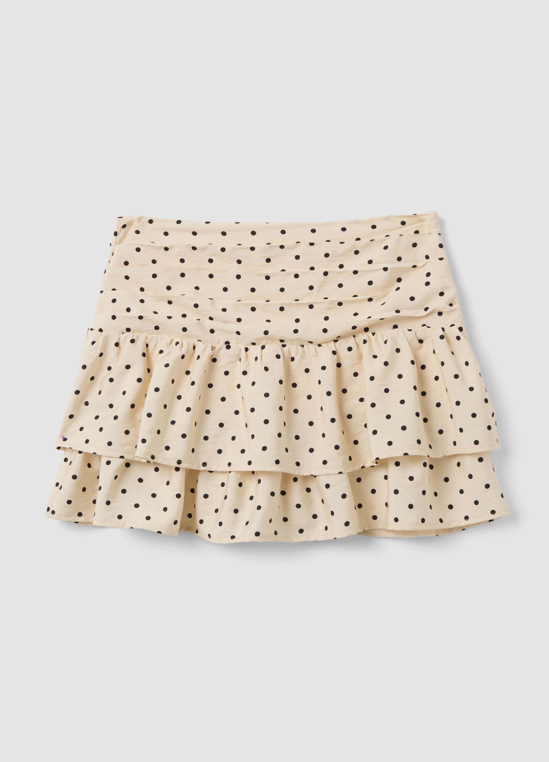 Beige polka-dot viscose-blend skirt with ruffles