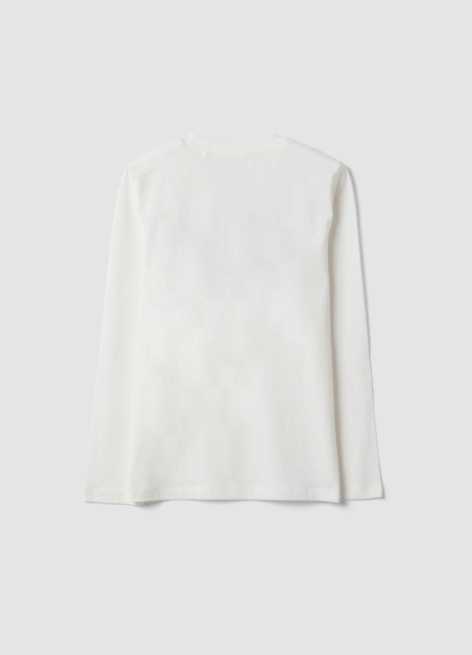 T-shirt branca de algod&atilde;o org&acirc;nico com estampado gr&aacute;fico para rapaz