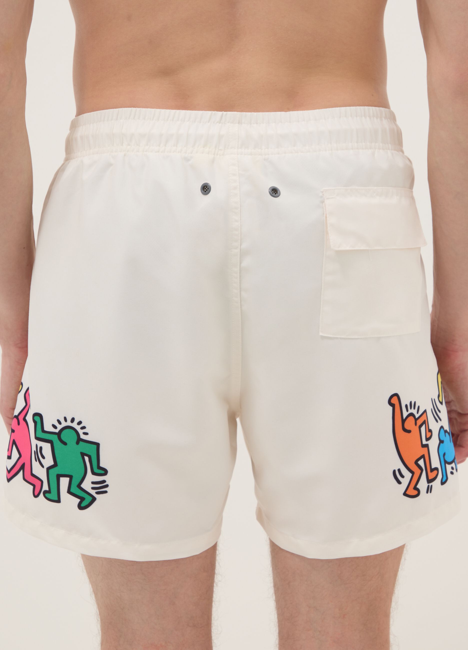 White beach boxers with Keith Haring prints