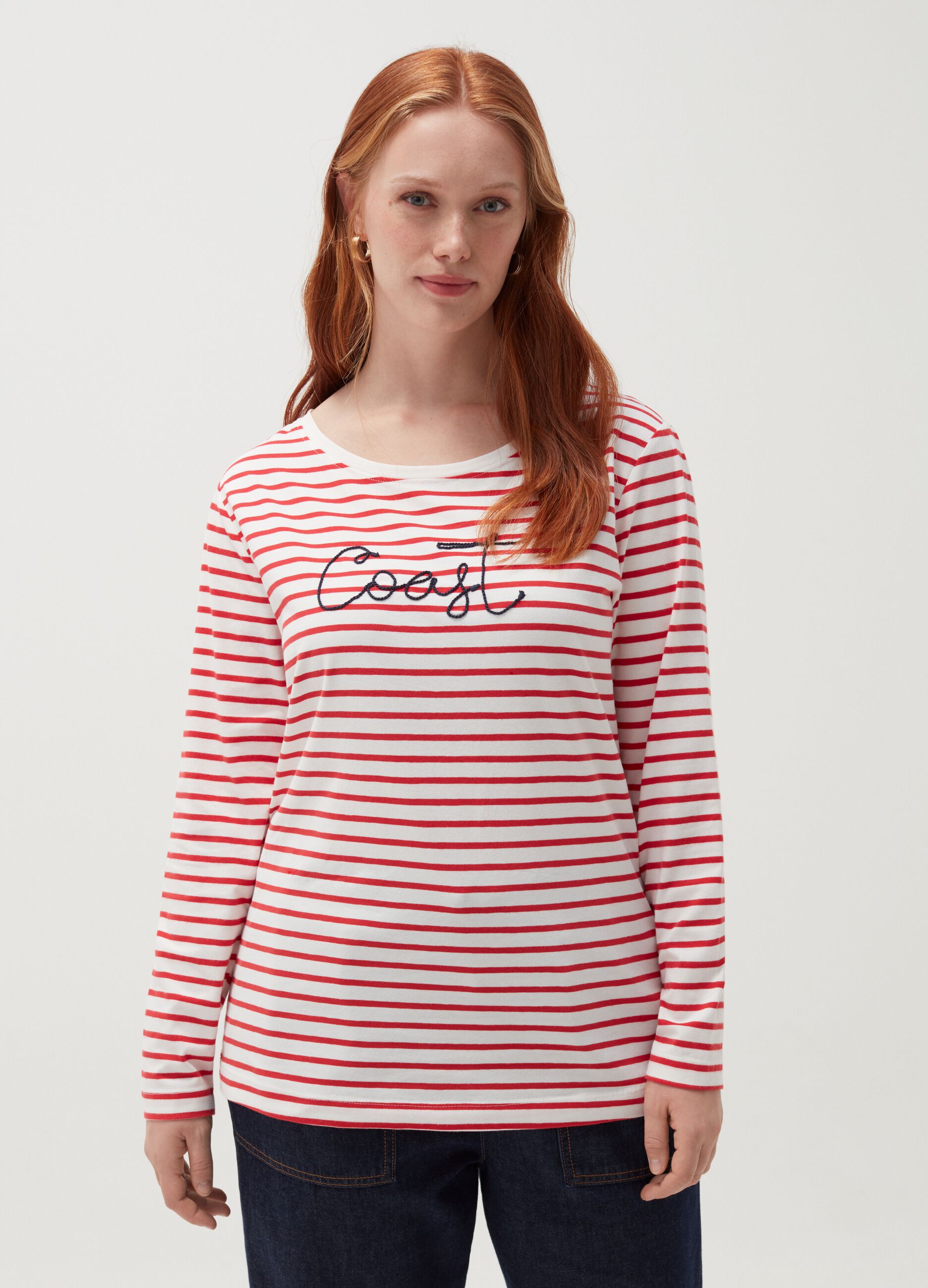MYA Curvy T-shirt with striped pattern and embroidery