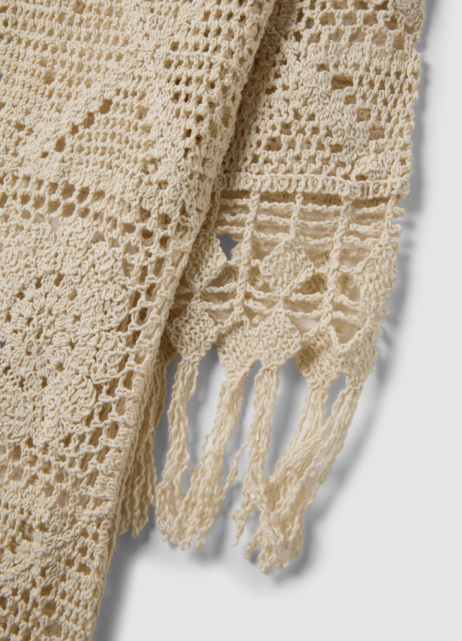 Beige crochet dress in cotton-viscose blend, regular fit