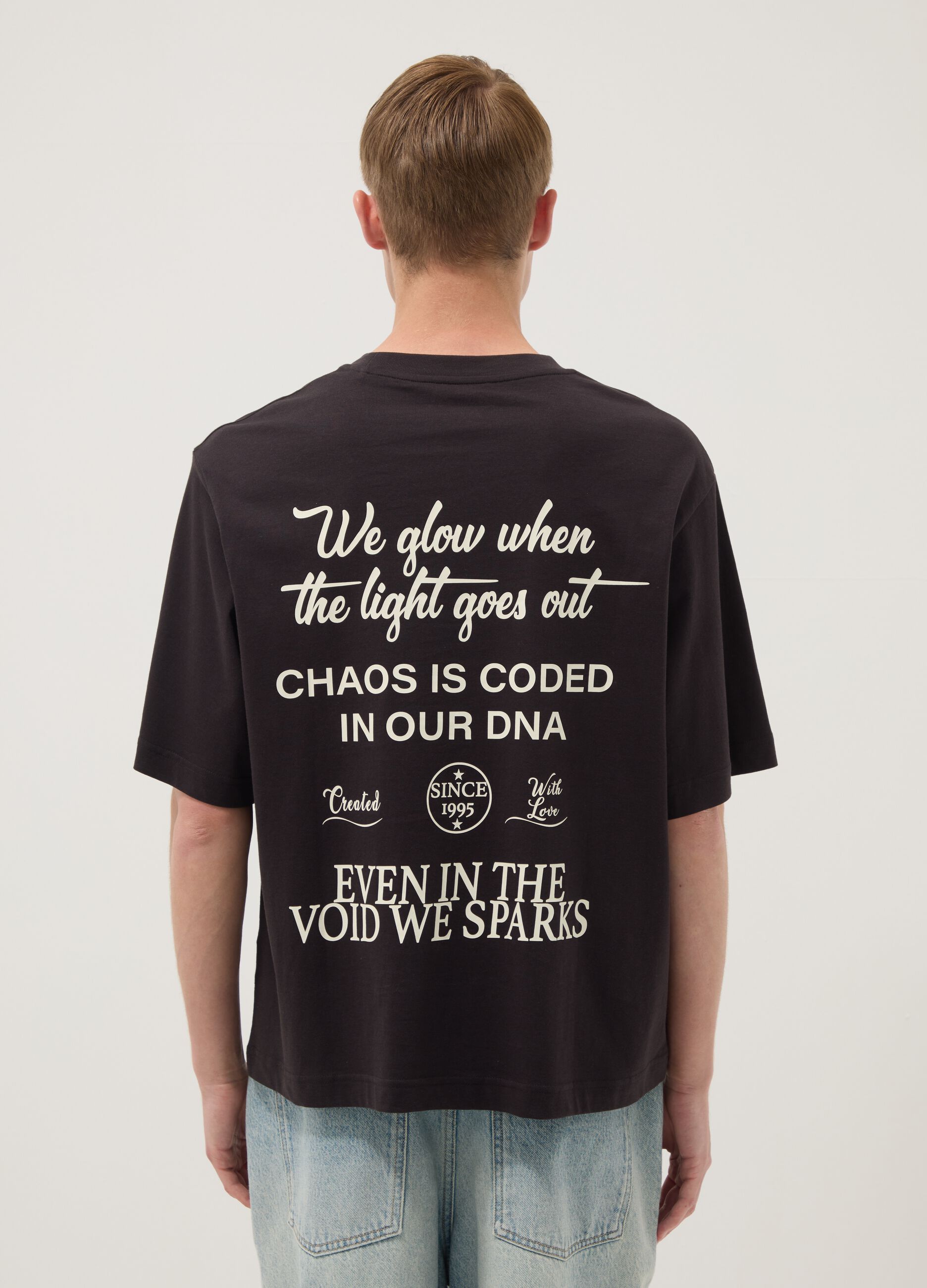 Black pure cotton T-shirt with front print