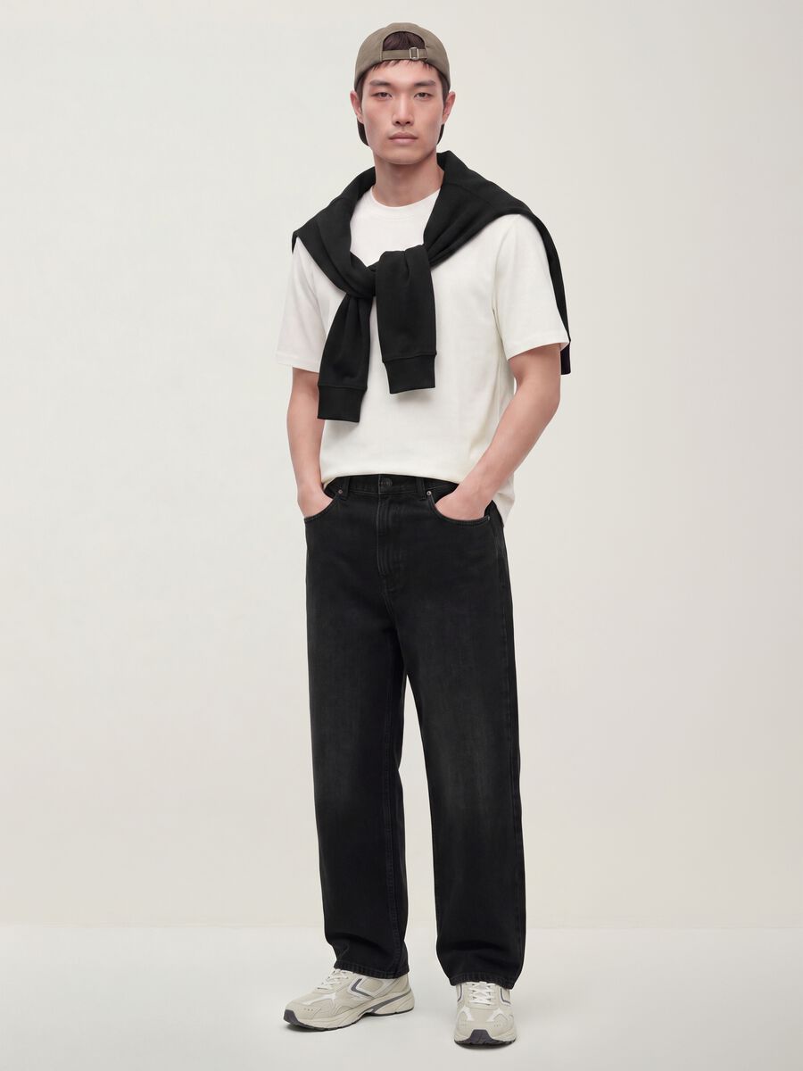 Black cotton denim wide-leg jeans_0