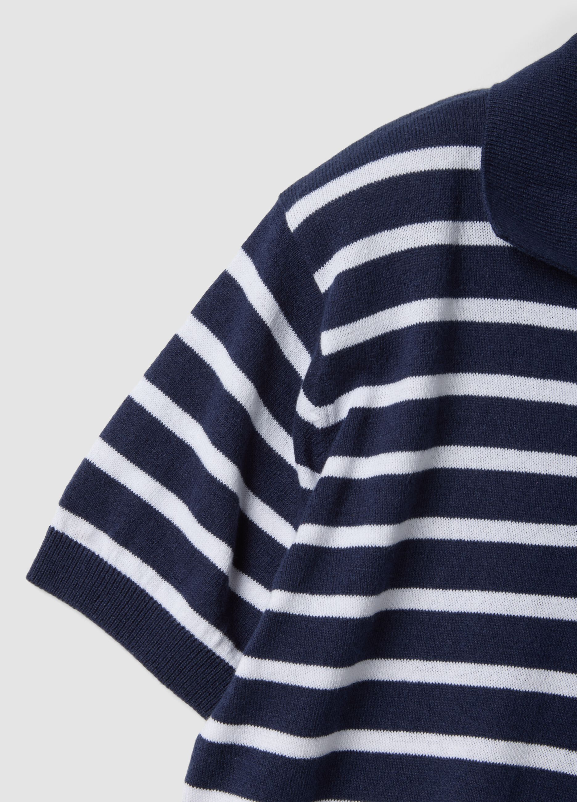 Blue striped pure cotton polo shirt