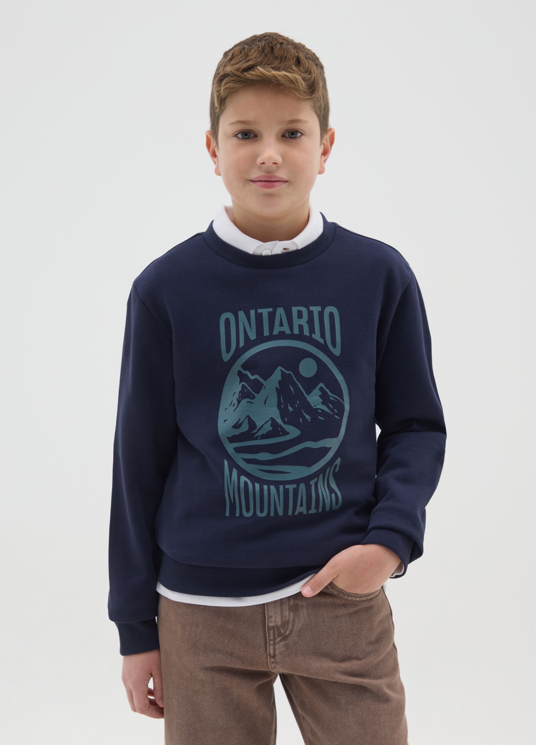 Boys' blue pure cotton sweatshirt regular fit