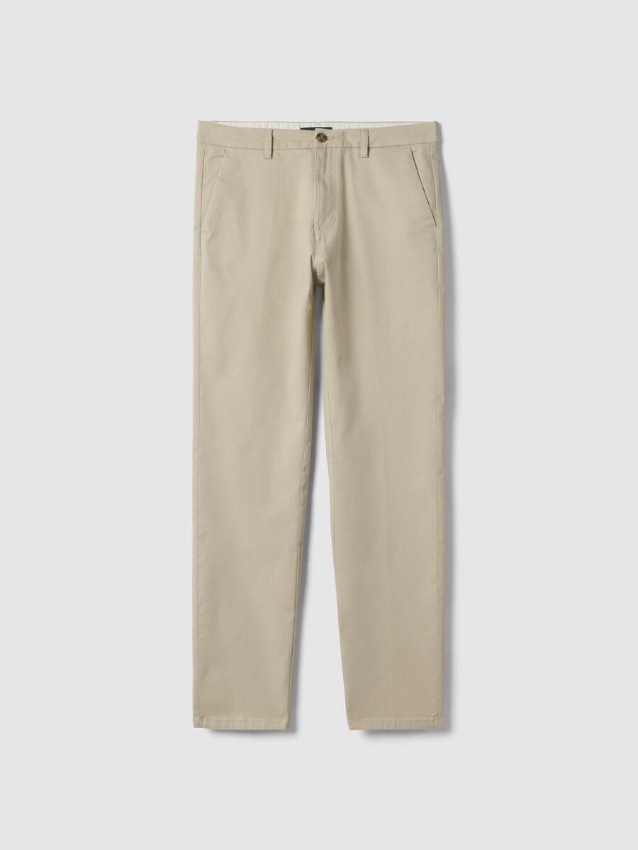 Beige Slim Fit Stretch Cotton Chino Trousers_5